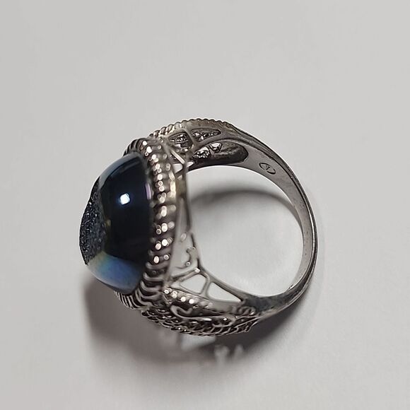 Druzy Quartz Sterling Silver 925 Statement Ring Size 10 - Picture 6 of 8